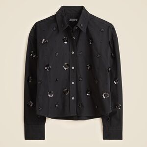 NWT•JCrew Étienne cropped button-up shirt in embellished cotton poplin, M